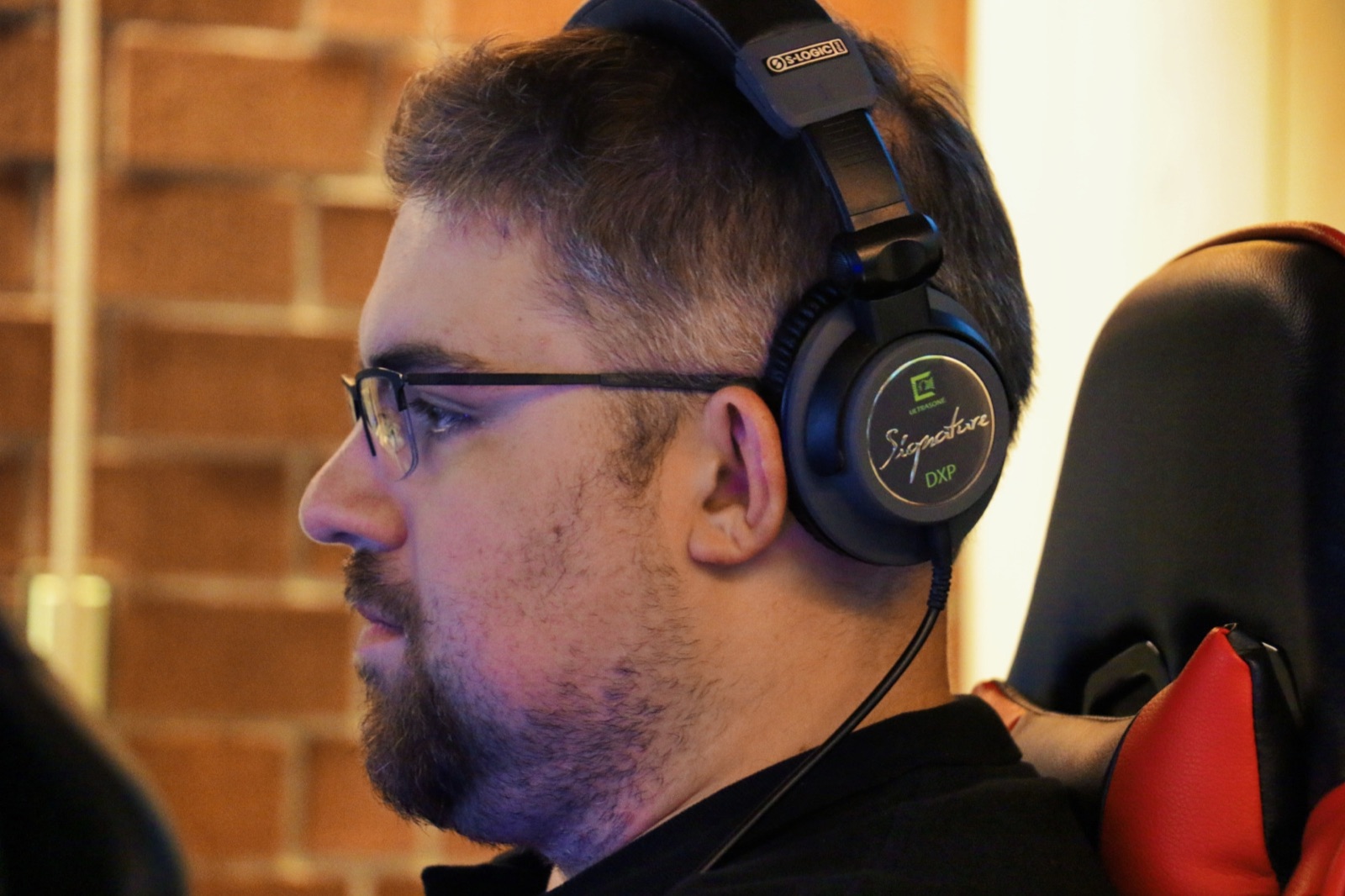 Stephan wearing a headset at the LAN party