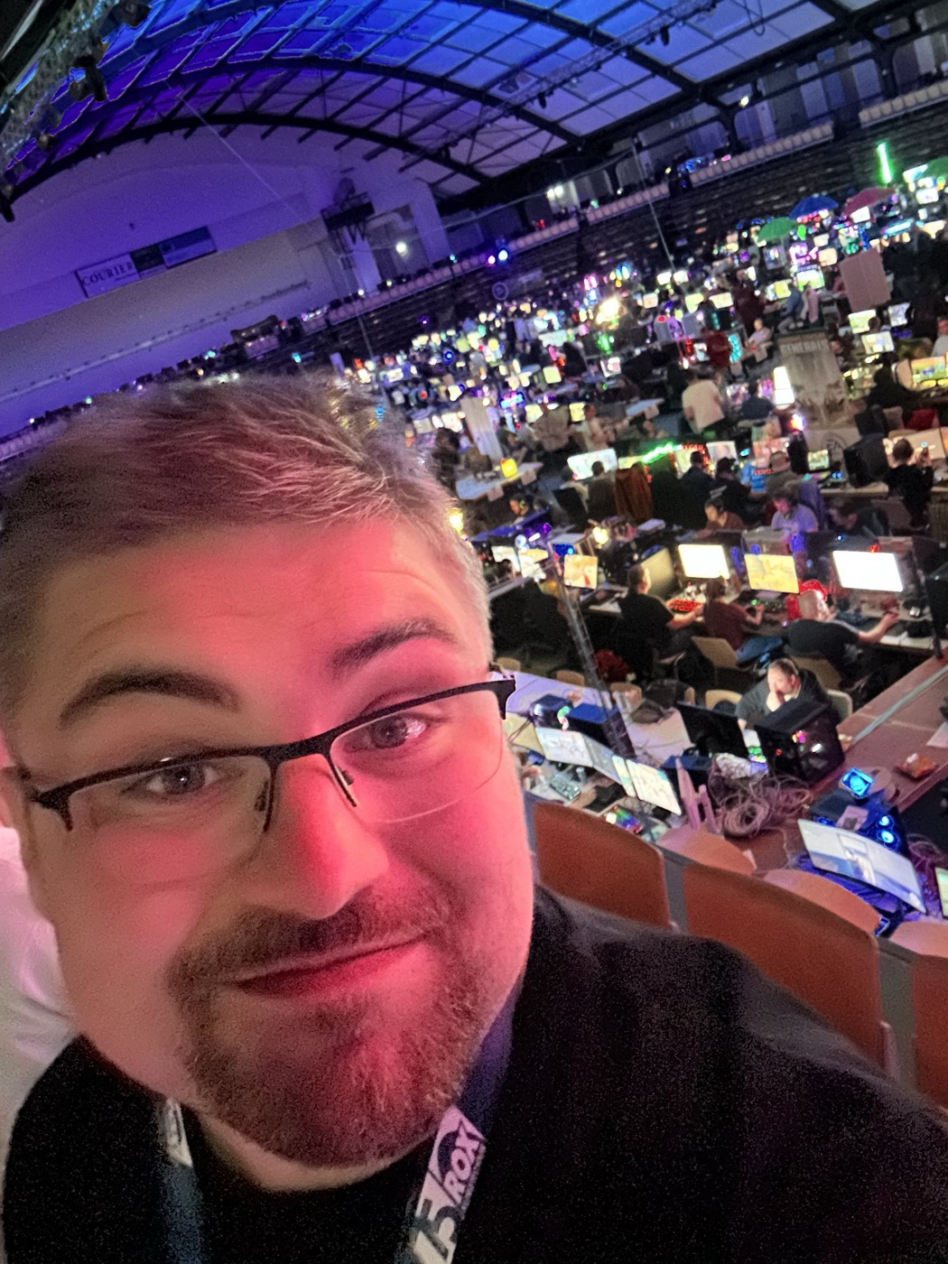 View across the hall of a large LAN party